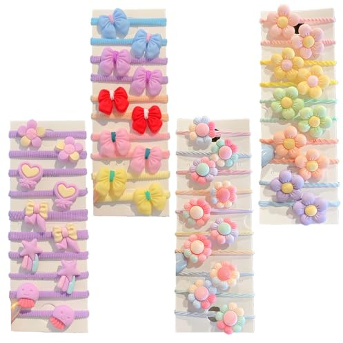 LHLZNB 40 Pcs kids hair bands，mini hair bands，clear hair elastic bands，Cartoon Multicolor Kids Hair Ties Little Girl Hair Bands,Baby Girls Childrens Baby Elastic Hair Ties Rope Ponytail Holder (1#)
