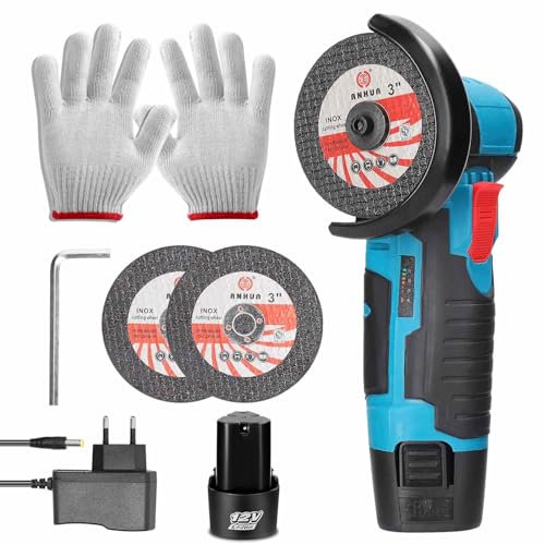 Mini amoladora angular inalámbrica, amoladora sin escobillas de 12 V, amoladora de batería amoladora de disco lateral 19500 RPM herramienta para cortar, pulir y afilar, (1 batería)