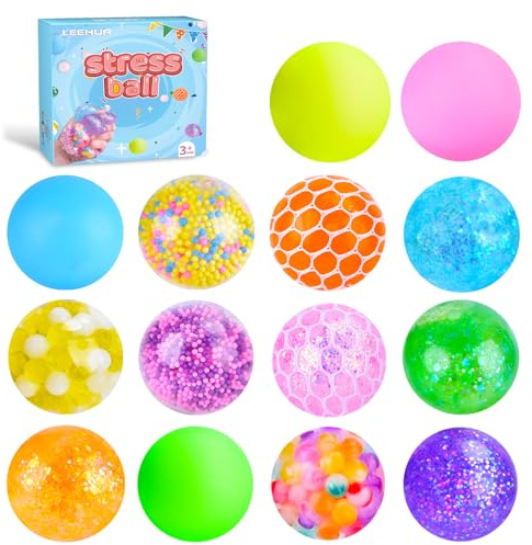 Stress Ball 14 Pack Fidget Balls Party Bag Fillers Sensory Gifts Pack, Squishy Balls, Squishy Stress Relief Ball, Relieve Work Anxiety, Exercise Hand Flexibility, Party Favors birthday Gift