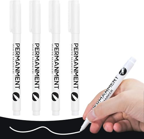 6Pcs Vit Permanent Marker Pen Vattentät Akrylfärg Penna för Tyg Trä Plast och Metall Slät Finish & Hållbar Kvalitet