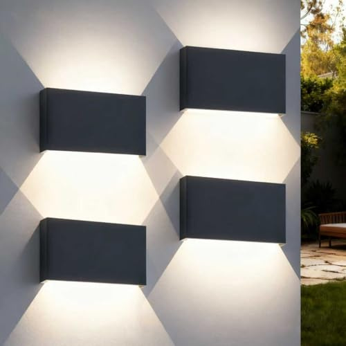 EBION LED Wall Lights 4 Pack,Up Down Indoor Outdoor Wall Lights,3000K-6500K | 6W Outside Wall Lights IP54 Waterproof,Aluminum Exterior Wall Lamp for Living Room,Bathroom,Porch,Garden,Patio,Anthracite