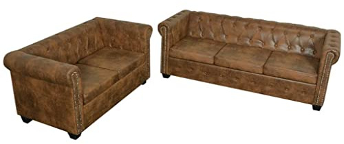 Générique Ensemble de canapé Chesterfield à 2 et 3 Places Marron, Meubles, Canapés, Brun, (Poids 83.1KG)