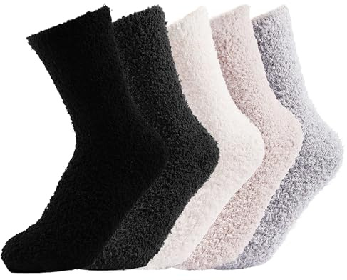 Hopton 5 Pairs Fluffy Socks Womens, Winter Warm Bed Socks Girls 3-9, Cozy Fuzzy Fleece Socks for Winter Home Sleep Floor Christmas Birthday Gifts(5 Colors)