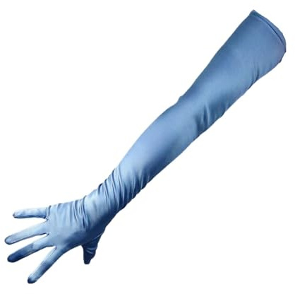 PPQIRU Guanti Lunghi In Raso Guanti da palcoscenico in raso di seta elasticizzato sera lunghi 70 cm donna(Blue)