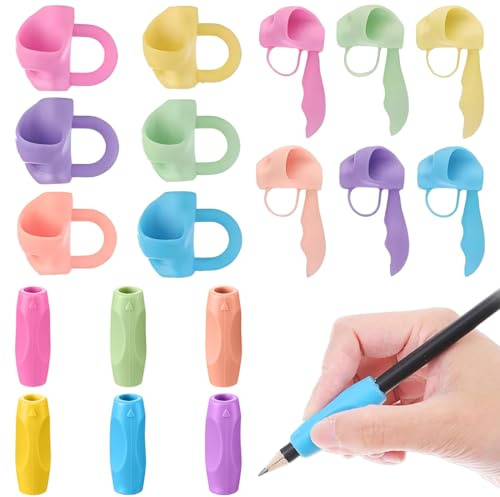 18 Pezzi Impugnatura Penna per Bambini, 3 Modelli Gommini per Impugnatura Corretta in Silicone, Ergonomica Matita per Destri e Sinistri, Aiuto per Tenere lo Strumento da Scrittura