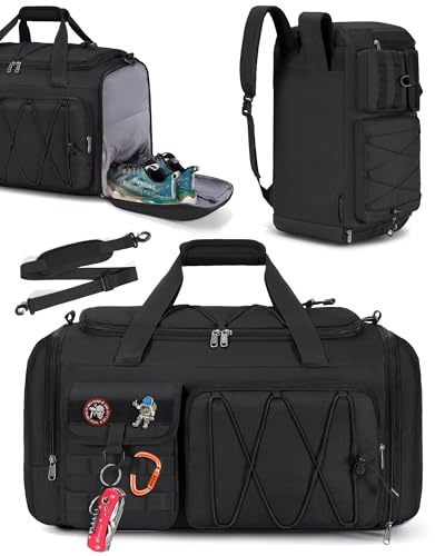 RAINSMORE 45 l sportväska för herrar och damer, 3-i-1 reseväska med skofack och våtfack, vattentät gym duffle bag, träningsväska för utomhus, fitness, resor, svart, 54 cm x 30 cm x 29 cm, Klassisk