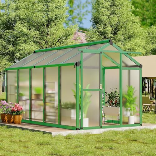 Garvee Invernadero De 6x10 Pies para Exterior – Marco De Aluminio y Policarbonato con Ventilación Ajustable, Jardín y Patio, con Mango – Verde