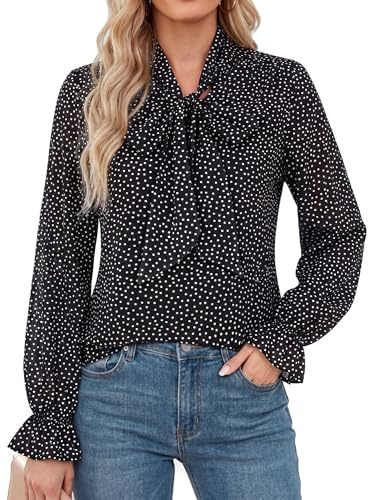 GRACE KARIN Women's Chiffon Long Sleeve Tops Floral Tie Front Blouses Shirt | Polka Dots Floral Shirts, Lined, Fall Chiffon, Business Casual, Tunic Blouses, Lightweight Boho Tops