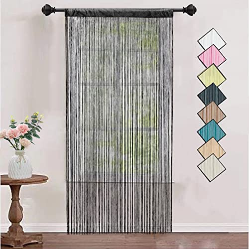 HSYLYM Tejer Cortina de Paneles denso poliéster Cortina de Flecos Fly Pantallas habitación Separador para Puerta Ventana decoraciòn 90x200cm Negro