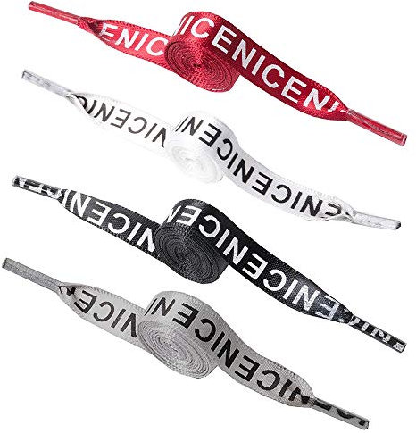 Daimay 4 Paare Nice Text gedruckte Flache Schnürsenkel Ersatzschnürsenkel für Sneakers Schnürsenkel Swap - 1,2 M - Schwarz/Weiß/Grau/Rot