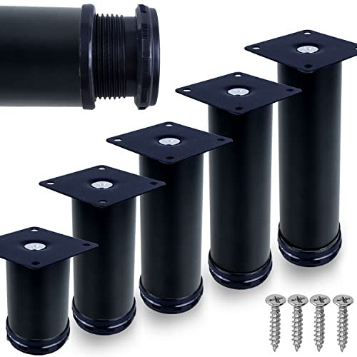 Stahlia 4er Set Möbelfüße Sofafuß Möbelbeine| SCHWARZ MATT | Höhe 6 cm |Ø 50 mm|belastbar bis 150 KG|Sofa Bett Schrank Couch