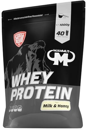 Mammut Nutrition Whey Protein Pulver Milk & Honey – 1kg – 27g Protein pro Portion – Eiweißpulver mit hohem BCAA-Anteil – Perfekte Löslichkeit in Wasser & Milch – Ideale Zwischenmahlzeit
