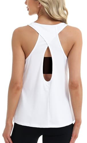 Superora tanktops dam sport yoga racerback fitness löpning träning löptopp ärmlös skjorta toppar, Vit, XL