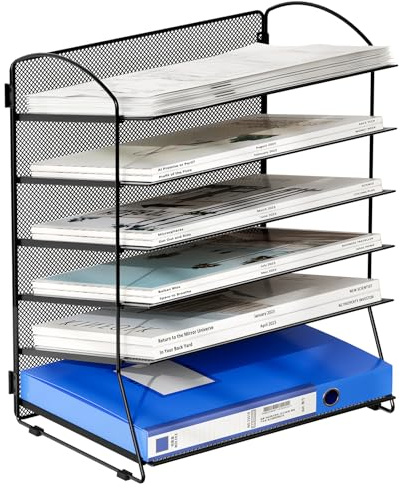 EasyPAG 6 Niveles Metal Malla A4 Bandeja Archivo Clasificador Escritorio Organizador Revistero Almacenamiento Papeles Soporte Archivador Estante Documentos,Negro