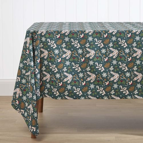 Homescapes Grüne Weihnachtstischdecke Weihnachtswald 137x229 cm, Festliche Tischdecke rechteckig aus 100% Baumwolle, Tischtuch grün mit Weihnachts-Design