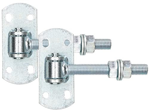 KOTARBAU Set di 2 porte zincate filettatura M 16 mm con foro lungo regolabile con piastra a vite, cerniera per porta con morsetto a molla, cerniere per porte da appendere