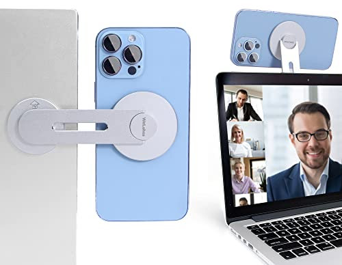 WeLohas Magnetische Handyhalterung für Laptop, Durchgangskamerahalterung für iOS 16/macOS 13 Ventura, geeignet für iMac, Tesla Model 3/X/Y/S & iPhone 15/14/13/12, verstellbare Laptop-Handyhalterung
