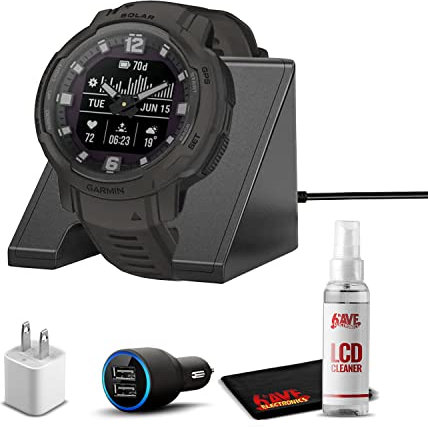 Garmin Instinct 010-02730-11 - Smartwatch ibrido con funzione di ricarica solare, con supporto di ricarica per orologio, adattatore per auto a 2 porte, adattatore da parete e kit di pulizia per