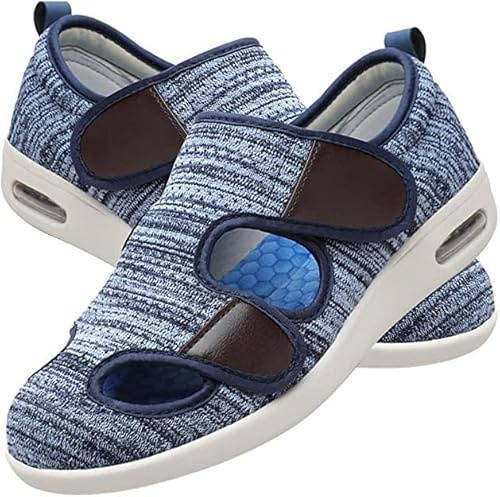 EIASER Zapatos Ancho Hombres, Zapatos Edema DiabéTico para Hombre Edad Avanzada, Zapatos Extra Anchos para Pies Hinchados Zapatos Diabéticos De Artritis Edema,Azul Claro,40.5EU