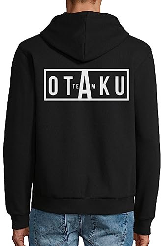 Team Otaku Funny Japanese Fan Hooded Cotton Blend Zipper Jacket Sweatshirt Hoodie Black Large