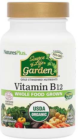 NaturesPlus Source of Life Garden Vitamin B12 - 60 Capsules, Pack of 2 - Includes 20+ Whole Food Extracts - USDA Certified Organic, Non-GMO, Vegan, Gluten Free - 60 Total Servings