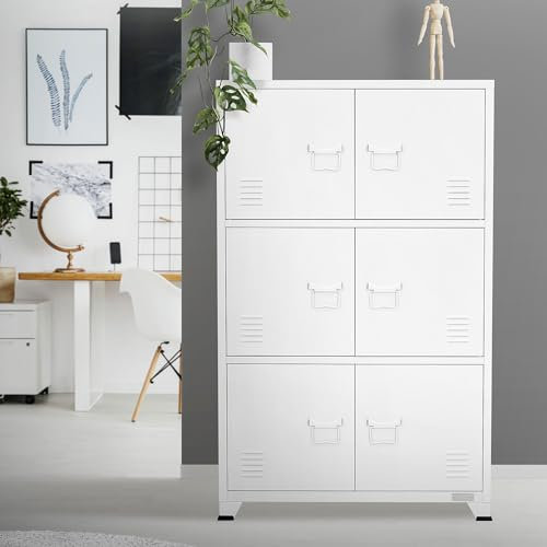 ML-Design Aktenschrank, 75x40x120 cm, Weiß, Stahl, Freistehender Büroschrank 4 Beinen, Metallspind 6 Türen, 3 Innenfächer, Industrial, Lagerschrank Stahlschrank Metallschrank Aufbewahrungsschrank