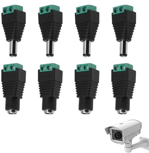 Set di 4 Paia di Connettori DC 12V Maschio e Femmina da 5,5 mm x 2,1 mm per Connettore di Alimentazione a 12V, Ideali per Telecamere CCTV Strisce LED, Connettività Affidabile e Installazione Semplice