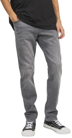 JACK & JONES Glenn - Pantalones de mezclilla ajustados para hombre, tela elástica de alta preformance para todo el día, cómodos, con botones, gris claro, 29W/34L