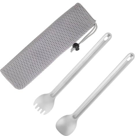 MAXCOOK Titanium Spork, 2 PCS Titanium Spork mit langem Griff, Outdoor-Besteck, Multifunktions-löffel für Camping, Wandern & Outdoor-Abenteuer