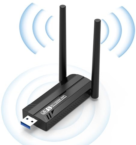 USB WLAN Stick Adapter für PC - Internet Stick 1300Mbps USB 3.0 Dual Band 2.4GHz/5.8GHz WLAN Adapter PC mit 2 x 5dBi Antenna PC/Laptop, Kompatibel mit Windows 11/10/8/7/Vista/XP, Mac OS 10.9-10.15