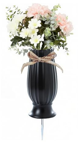 TFANUO Grave Vases for Cemetery with Metal Spikes and Drainage Holes,Cemetery Vases for Headstones Memorial Gifts Loss of Loved One (Black)