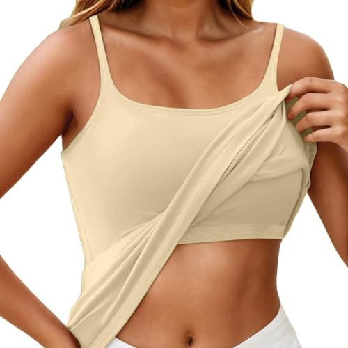 Camiseta de Tirantes para Mujer con Sujetador Incorporado y Tirantes Finos Ajustables, Camisetas Deportivas sin Mangas, Ropa Interior básica (Khaki,M)