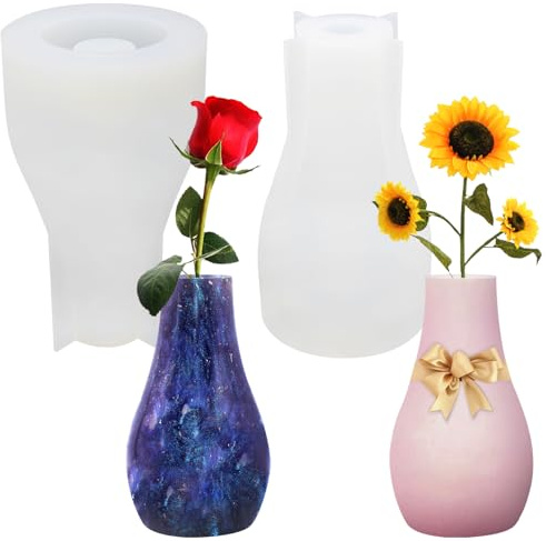 2 moldes para jarrón de hormigón, resina de silicona FineGood y molde de fundición epoxi para hacer jarrones, hacer manualidades hechas a mano para decoración del hogar