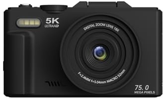 COBOFX 5K digital kompaktkamera 5K 75MP digitalkamera med WIFI, 32 GB kort, 18 x zoom, 3 tum 180° flip LCD-skärm – perfekt för resor, vloggning på YouTube, nybörjare