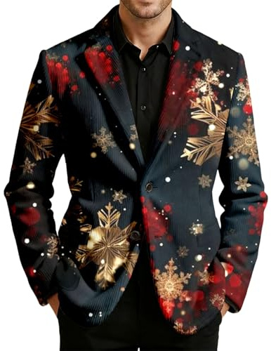 Generisch Natale Cordoncino Sakko Uomo Giacca in Corduroy Divertente Motivo Natalizio Anzugjacke Sakko Natalizio Manica Lunga Sportivo Outfit Festivo Carnevale Natale Blazer Suit Party Blazer, P nero