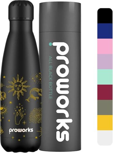 Proworks Celestial Water Bottle 500ml Stainless Steel Insulated Water Bottle | Leakproof Screw Lid | Double Wall Vacuum Flask Keeps Drinks Hot 12 Hours Cold 24 Hours | BPA Free | Celestial Gold