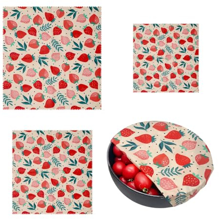 Involucri di Cera D'api, 3 Pezzi Beeswax Wrap Riutilizzabile Flessibile e Tagliabile, Pellicole per Alimenti di Cotone Biologico, per Frutta, Verdura, Pane, Formaggio