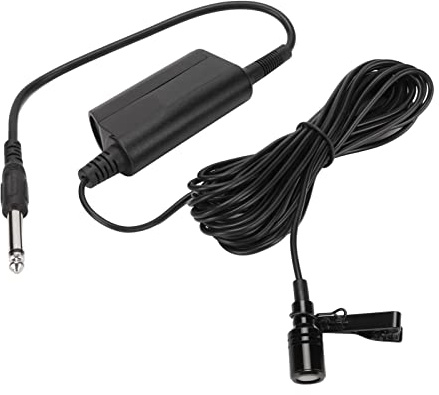 HEEPDD Professionell Rundstrålande Lavalier-mikrofon med 16,4 Fot Kabel, 6,35 Mm och 3,5 Mm Uttag, Mini Metallklämma, Svart, för Gitarr Piano Saxofon Trumtalsinspelning
