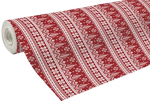 Clairefontaine – ref 201341C – julallians långt rullat omslagspapper (enkel rulle) – 70 cm bredd x 50 m längd, 60 gsm papper – röd skandinavisk design