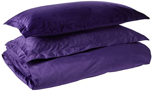 Tribeca Living VENICEDUVETKIPU Venice Velvet Oversized Solid Duvet Set, King, Purple