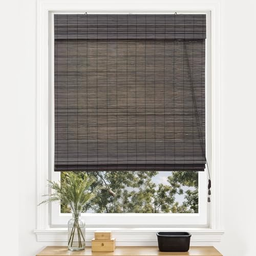 Victoria M. Store Bateau en Bambou, Protection Solaire Protection visuelle Store à enroulement à tirage latéral pour Fenêtres et Portes 130 x 160 cm, Marron Foncé