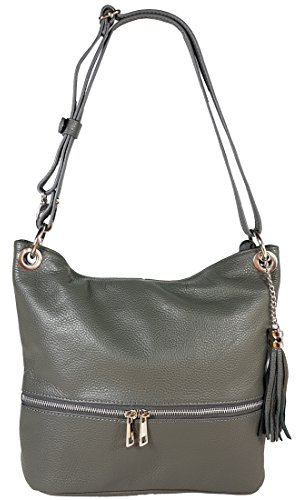 Freyday Echtleder Schultertasche in vielen Farben und verstellbarem Gurt Umhängetasche KH03 (Dunkelgrau)