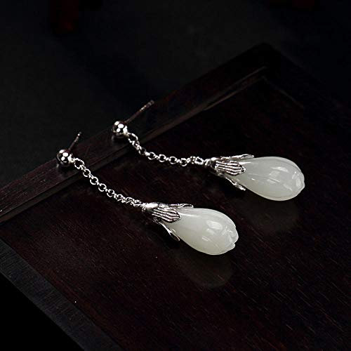 ESCYQ Damen Ohrringe Ohrstecker Ohrhänger Tropfen Ohrlinie,S 925 Sterling Silber Inlay Und Tianyu Ohrringe Weiß Jade Damen Temperament Magnolia Ohrringe Geschenke An Die Geliebten Zu Geben