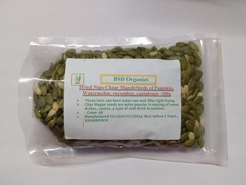 BSD Organics Dried Nuts Chaar Magah/Seeds of Pumpkin/Citrouille, Watermelon/Pastèque, Cucumber/concombre, cantaloupe (200 Gram / 7 Ounce)