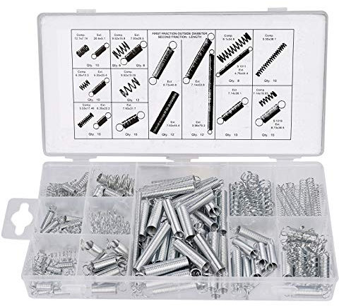 QIMEI-SHOP Muelles Surtido de Compresión y Extensión de Acero Galvanizado con Caja de Almacenamiento para Bricolaje Manualidades 20 Tamaños 200 Piezas