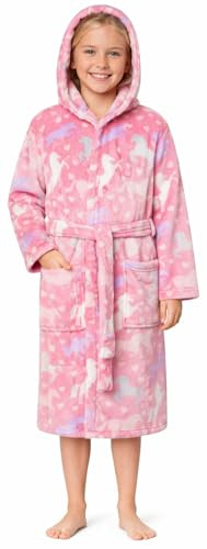 Adore Home Kids Hooded Fleece Dressing Gown | Soft Warm Hooded Fleece Robe With Tie Belt And Pockets, Ideal For Cosy Mornings, Evenings And Bedtime
