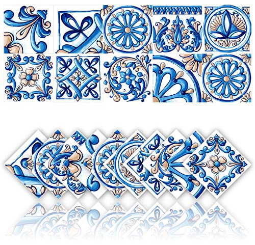 Cendray 20 Pz Adesivi per Piastrelle Cucina e Bagno Adesivi Decorazione Murale Impermeabile PVC Autoadesivo Decorazione Mosaico Stile Architettonico retrò (20x20cm,Blu)