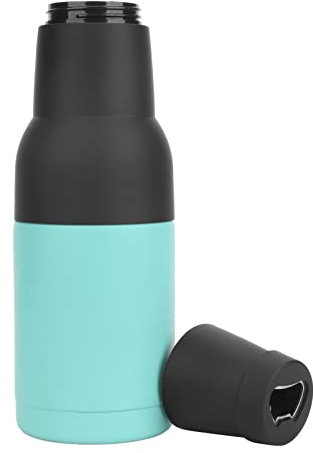 Raffreddatore per bottiglie e lattine di birra, acciaio inox doppia parete isolata sottovuoto per birra ghiacciata, supporto isolante per lattine con apribottiglie, bottiglia di vetro bevande(Verde)