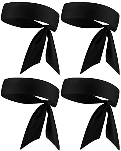 Black Head Tie, Tennis Headband Tie Back, Sweat Wicking Quickly Dry Hair Band for Men Women Kids Girls Boys, Sweatband Head Wraps for Tennis, Basketball, Running, Ninja, Karate, Workout