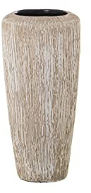 DRW Tischvase aus Keramik in Weiß und Braun, 19 x 40 cm